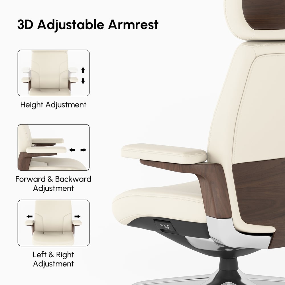 Ivory Genuine Leather Swivel Office Chair with Ergonomic Synchro-Tilt Recline System window image