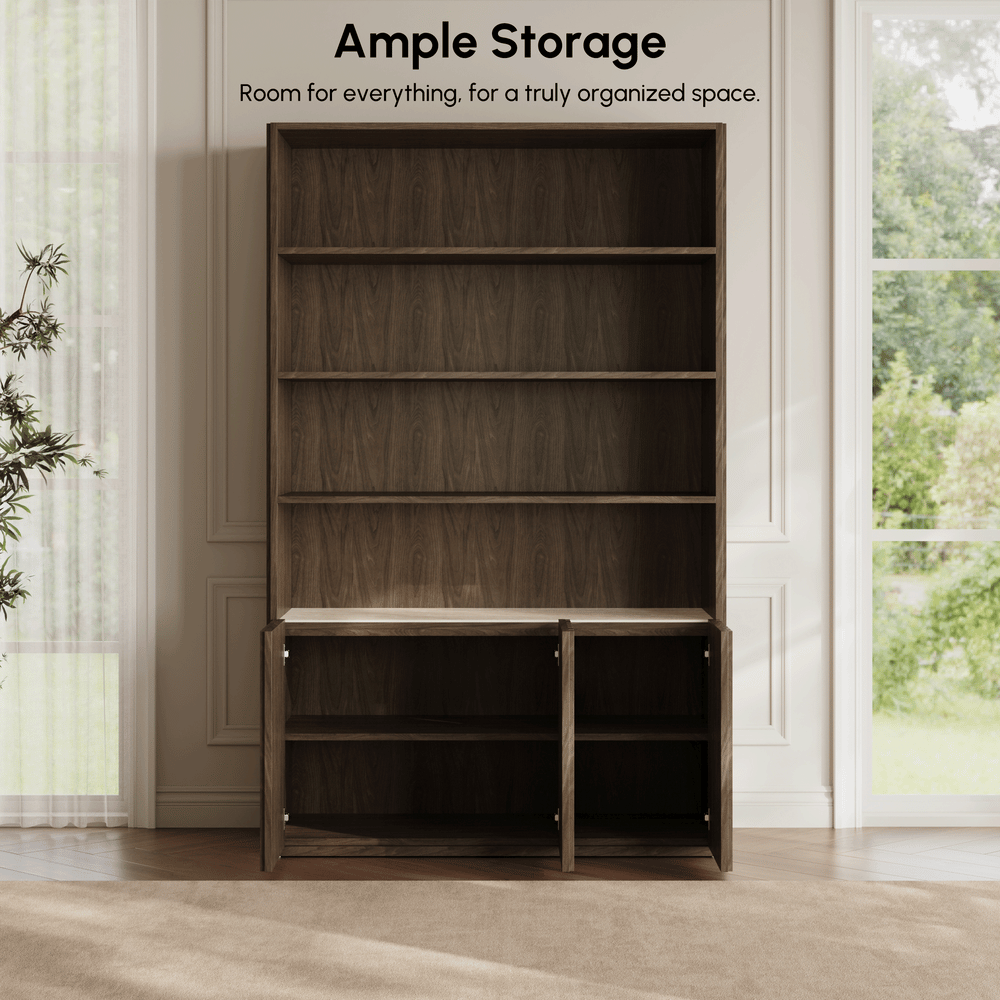 Aura 47" Ash Wood Fluted Bookcase With Sintered Stone Top window image