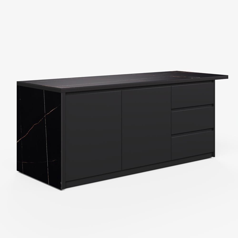 Modern 72" Sintered Stone Kitchen Island with Storage, Black window image