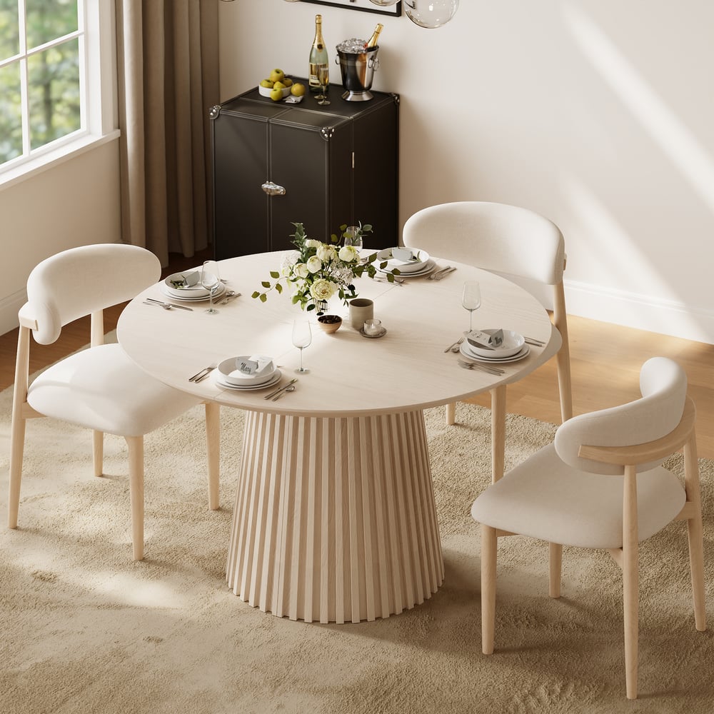 Modern 47"-79" Extendable Whitewash Wood Dining Table with Fluted Base, Seats 4-6 window image