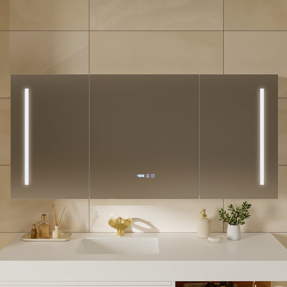 150cm LED Bathroom Medicine Cabinet with Anti-Fog, Dimmable Tri-Color Lighting window image