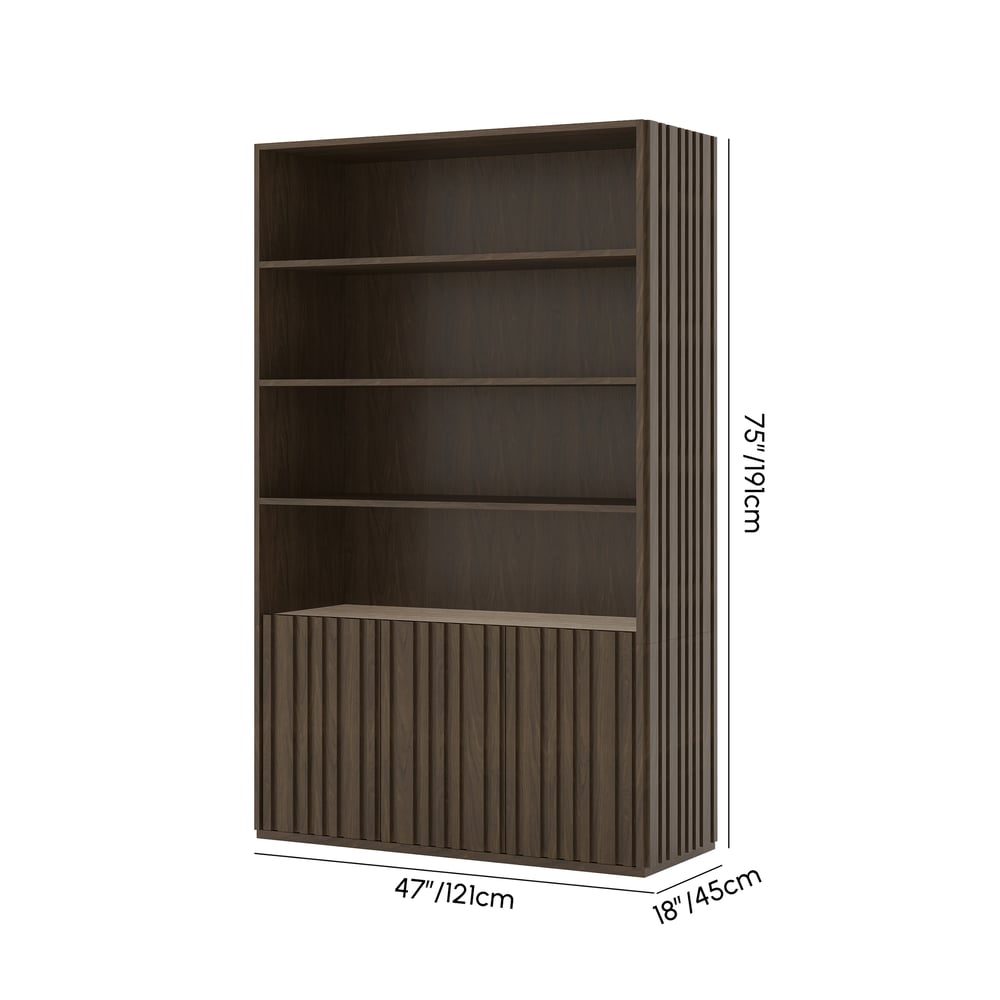 Aura 47" Ash Wood Fluted Bookcase With Sintered Stone Top weights dimensions image