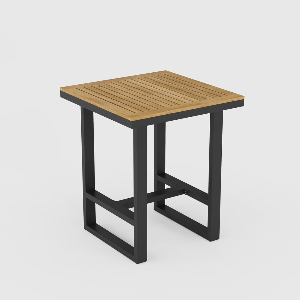 Tevara Outdoor Square Bar Table with Teak Wood Slat Top & Aluminium Frame in Dark Grey window image