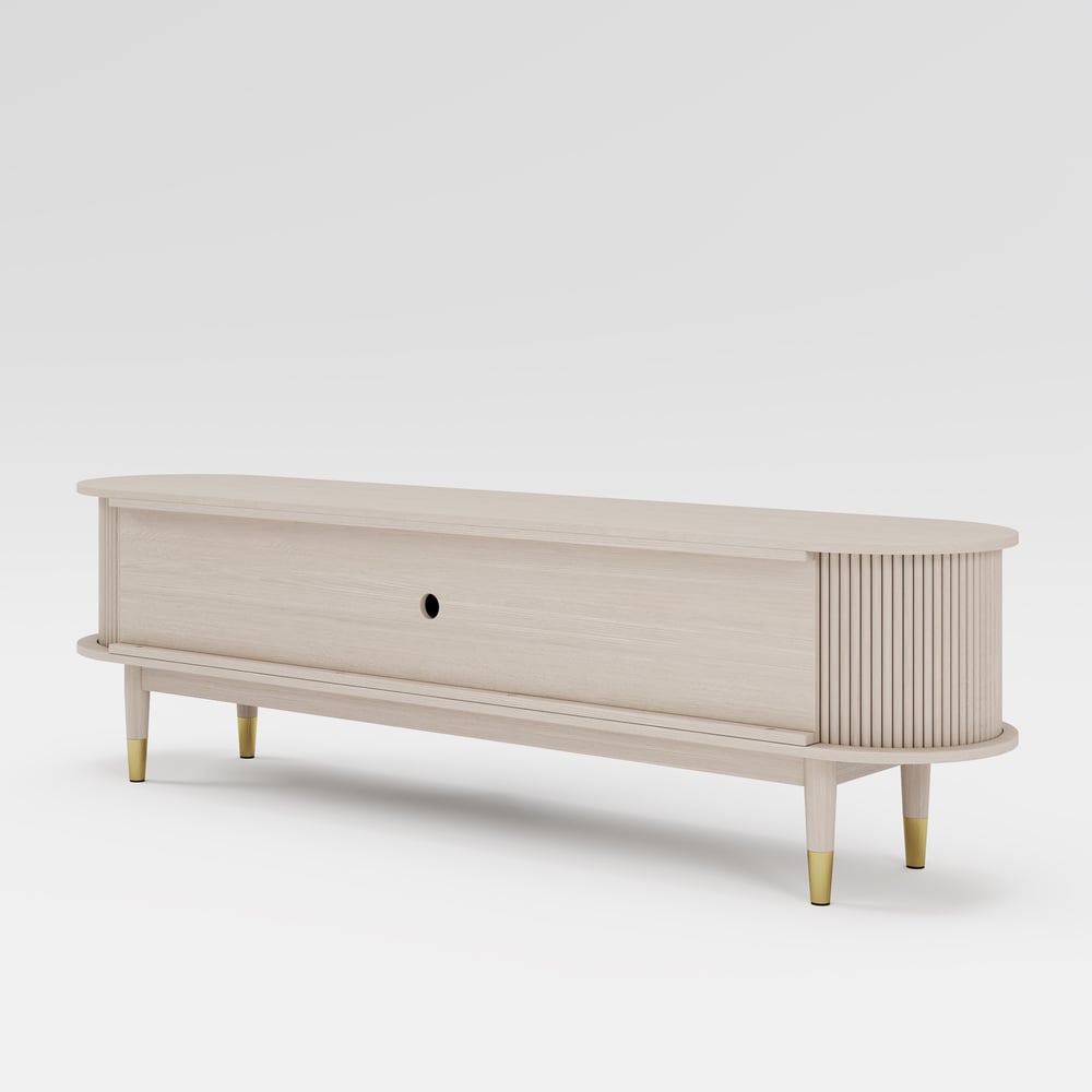 80" Ash Wood Fluted Whitewash TV Stand with Storage window image