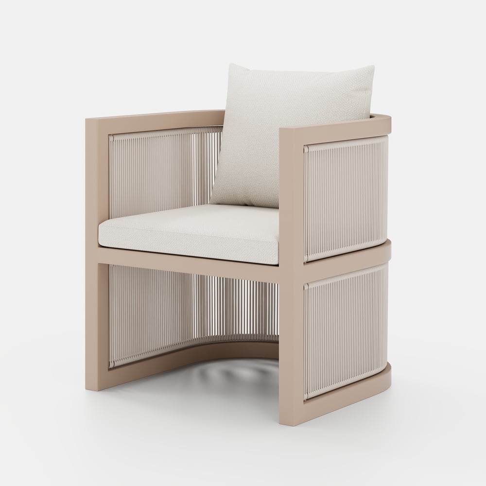 Wevar 2 Pieces Modern Aluminum & Ropes Outdoor Dining Chair Set in Sand & Oatmeal window image