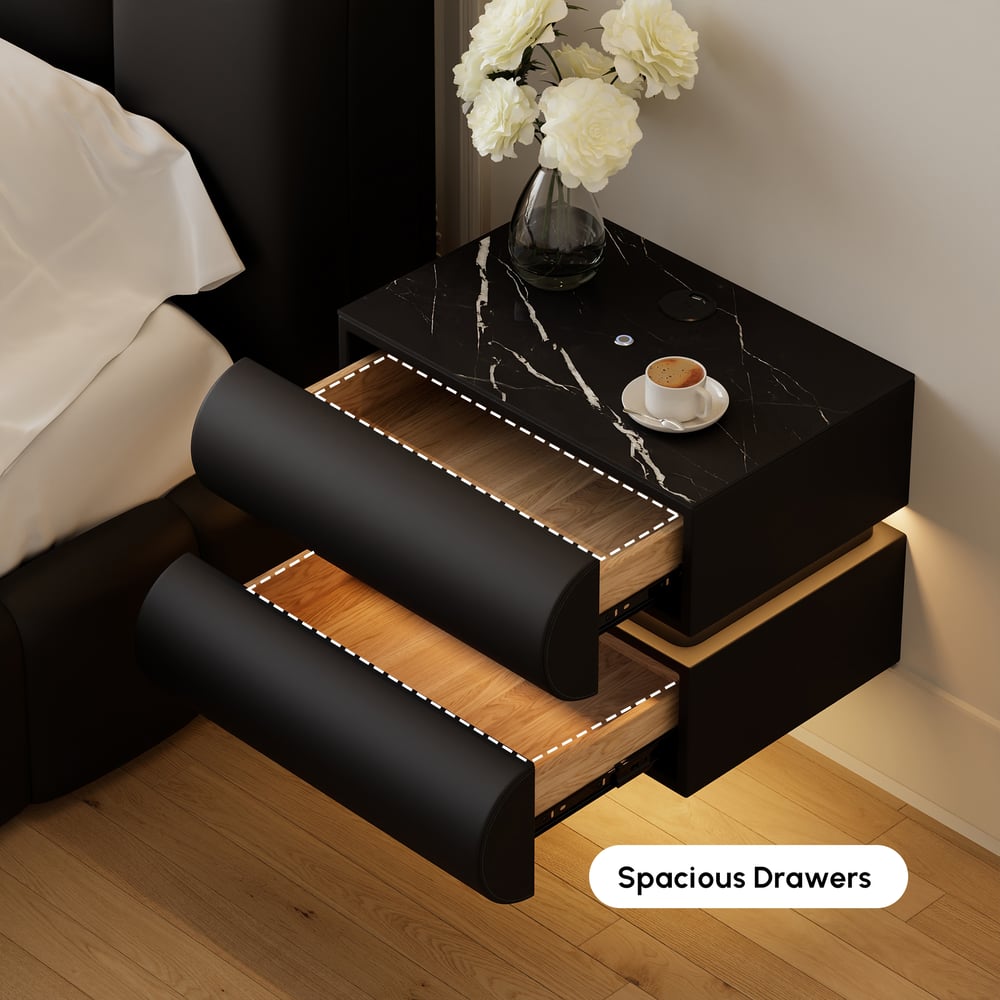 Humply Floating Leather 2-Drawer Smart LED Nightstand with Sintered Stone Top window image