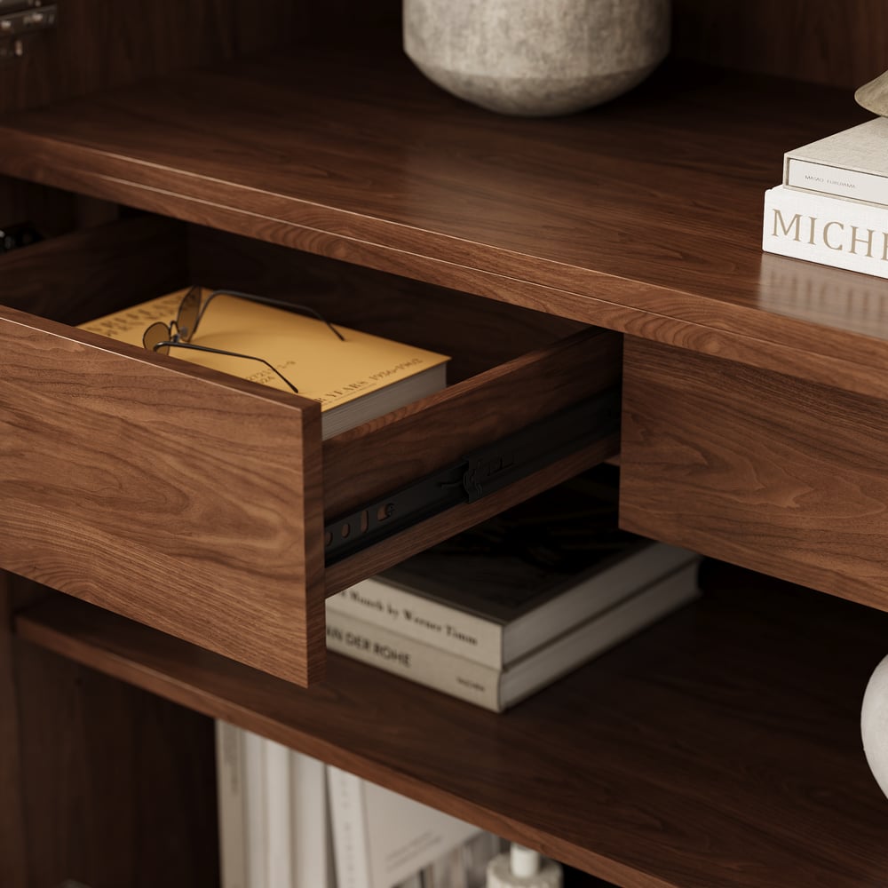 Arune Glass Tall Display Cabinet with Drawers & LED Light window image