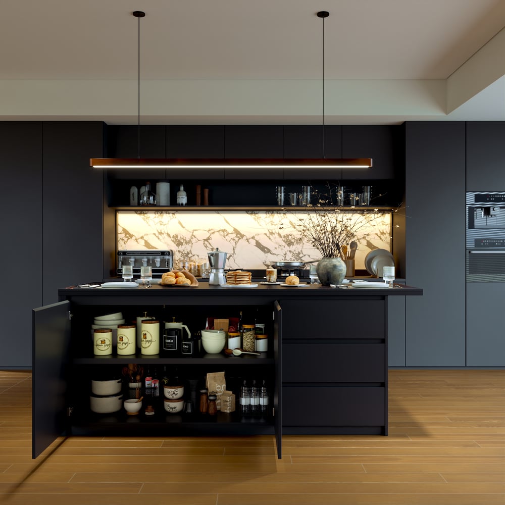 Modern 72" Sintered Stone Kitchen Island with Storage, Black window image