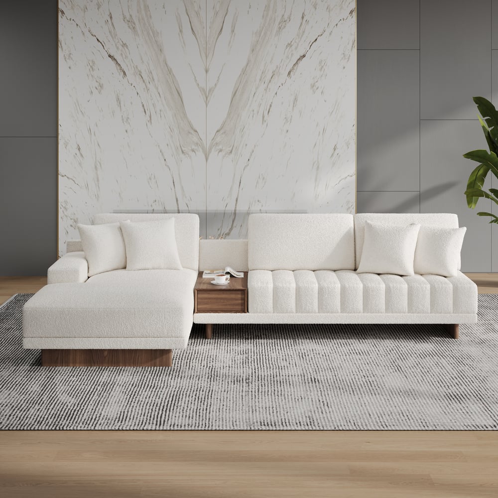 Vewal 126-inch L-Shaped Boucle Modular Sectional Sofa with Chaise & Ottoman window image