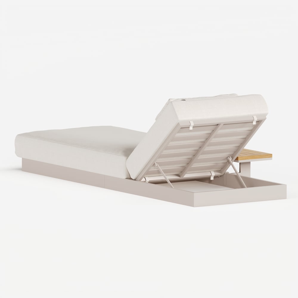 Tevara Single Sand Teak & Aluminium Adjustable Outdoor Chaise Lounge with Black Cover window image