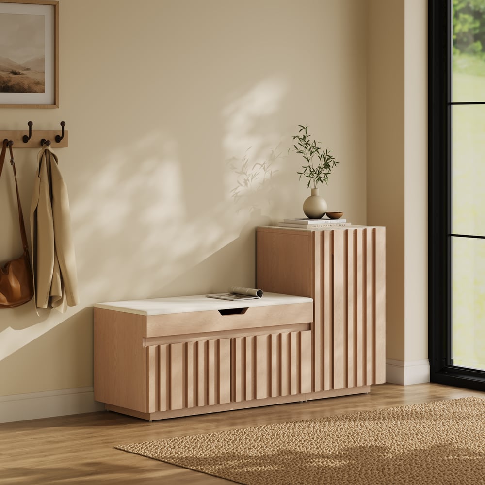 Aura 47” Wooden Shoe Storage Bench with Right-Side Cabinet for Entryway window image