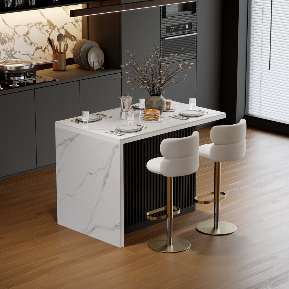Modern 50" Glossy Sintered Stone Kitchen Island with Storage, White & Black window image