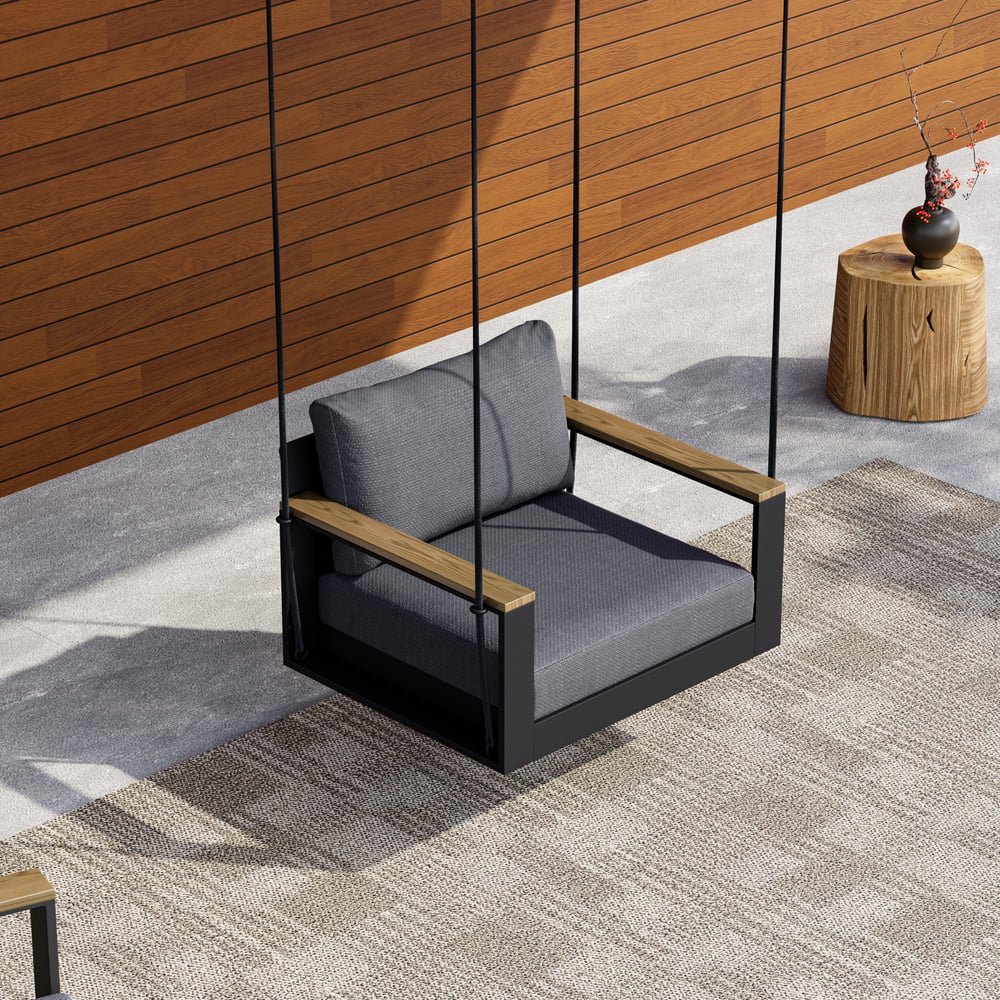 Tevara Outdoor Swing Sofa in Dark Gray with Cushion & Black Cover window image