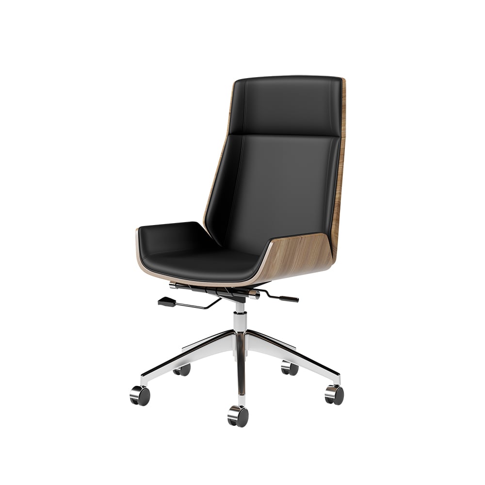 Ultic Matte Black L Shaped Home Office Desk & Faux Leather Office Chair Set with Wheels window image