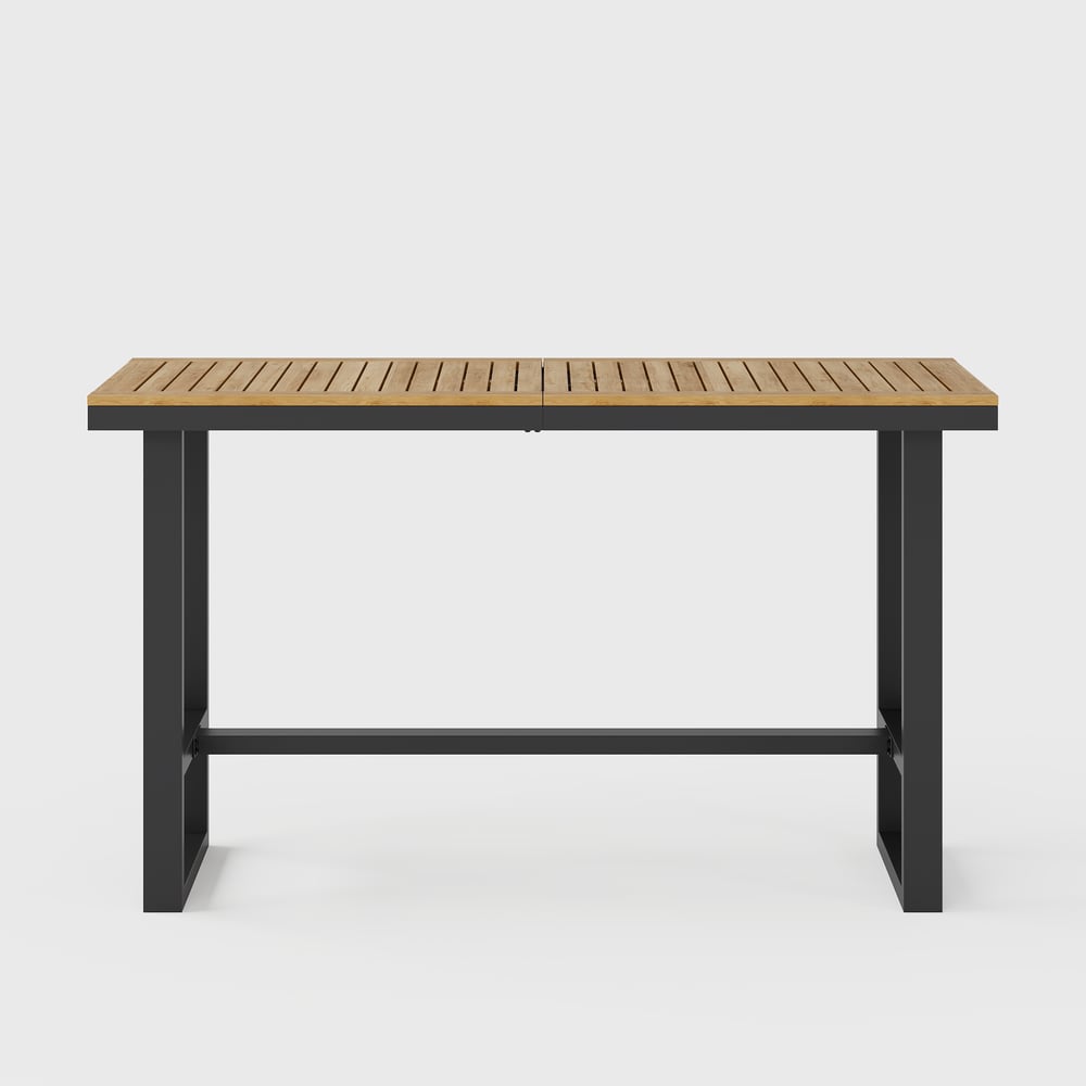 Tevara Outdoor Teak Wood Slat Top & Dark Grey Aluminium Frame Bar Table for Patio window image