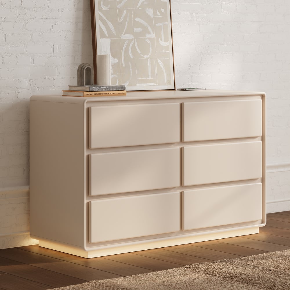 Modern 47" 6-Drawer Dresser with Light and Charging Station window image