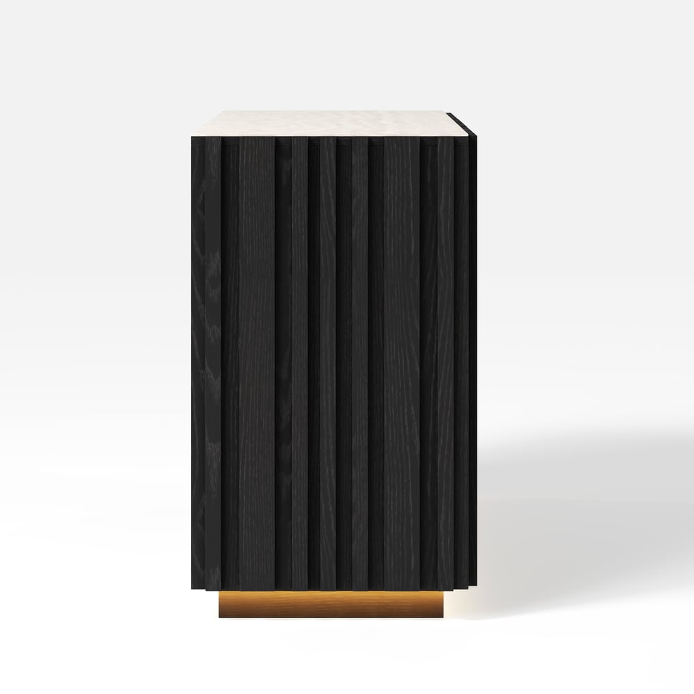 Aura 60" Black Faux Travertine Sideboard with Ash Wood Slatted Doors & LED Light window image