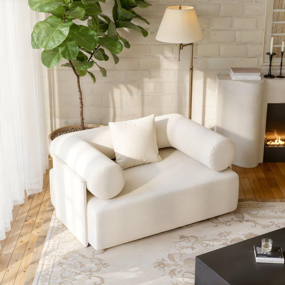 Serene Modern White Chenille Velvet Lounge Accent Chair window image