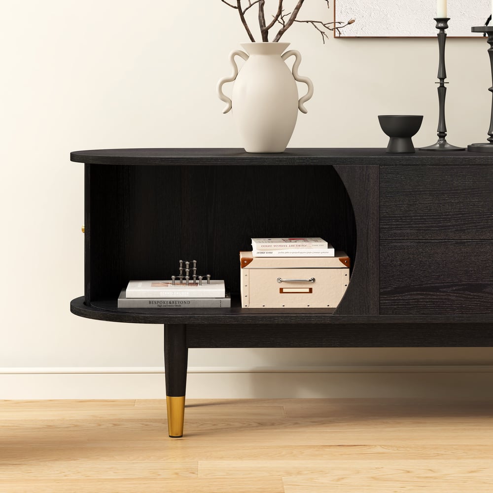 72" Ash Wood Fluted TV Stand with Storage window image