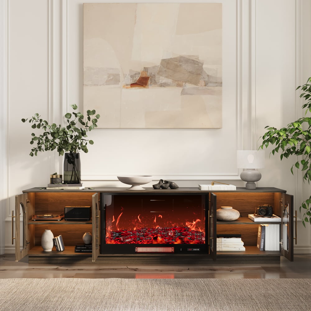 Arune 80" Arched Glass Doors Electric Fireplace TV Stand with Remote Control window image