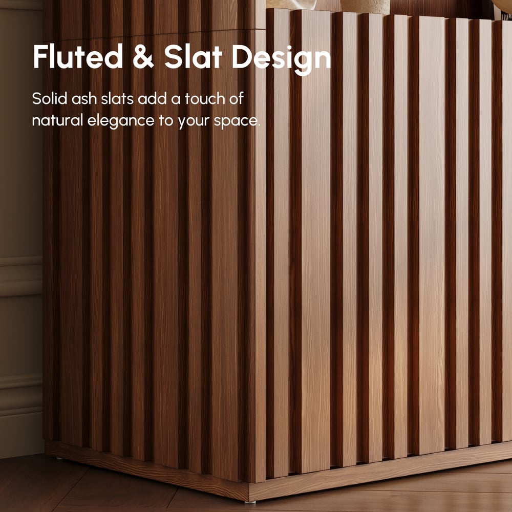 Aura 47” Ash Wood Fluted Walnut Bookcase With Sintered Stone Top window image