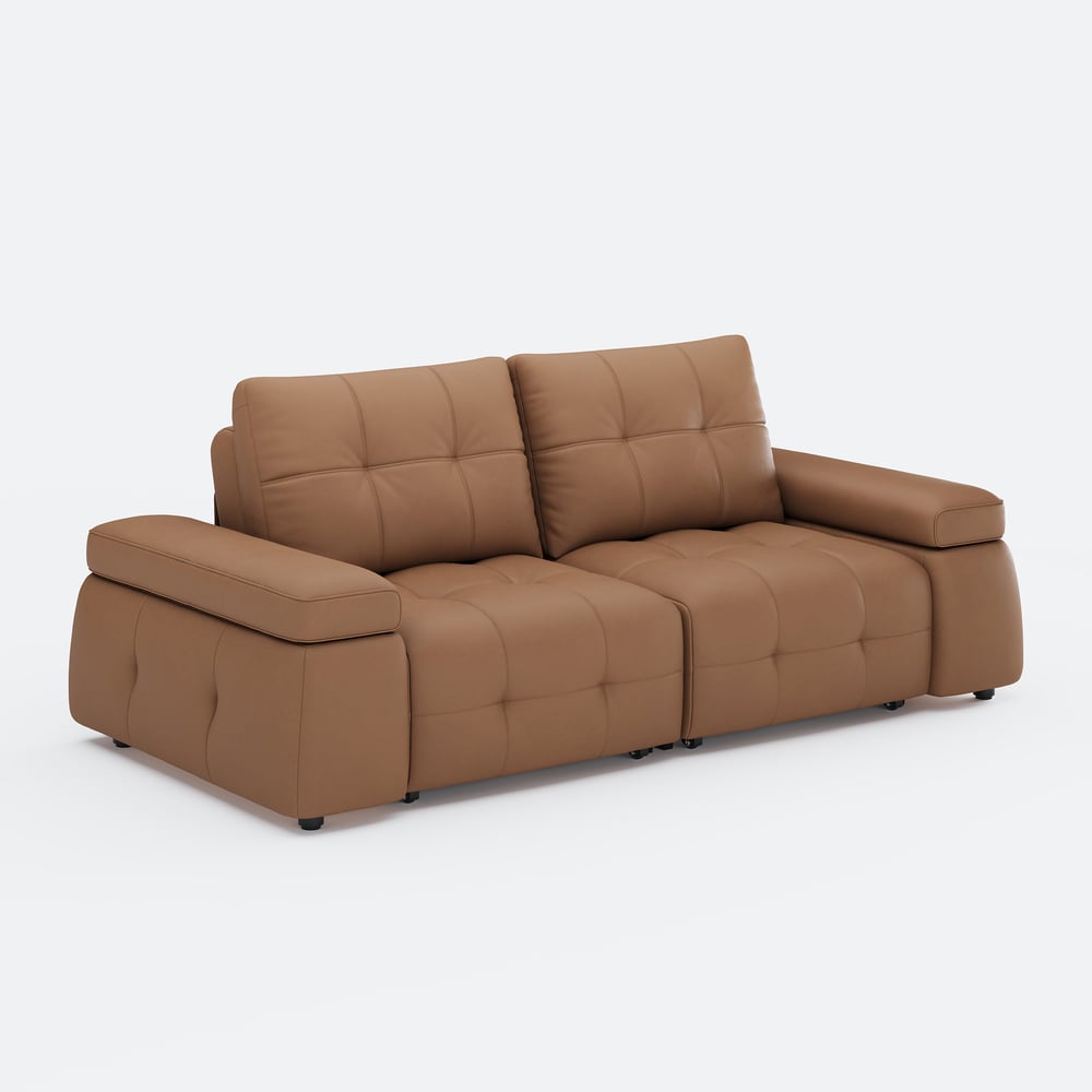 95" 2-Seater Genuine Leather Power Convertible Sleeper Sofa with adjustable armrests window image