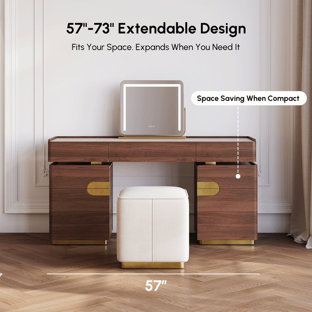 Horva Extendable Walnut Makeup Vanity Set (57"–73") window image