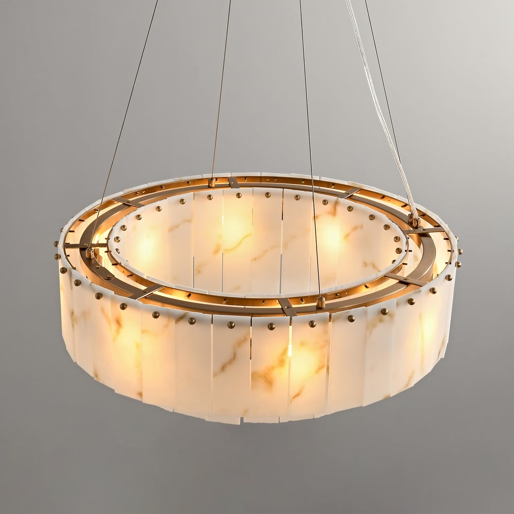 8-Light Tiered Chandelier Alabaster-Look 24" window image
