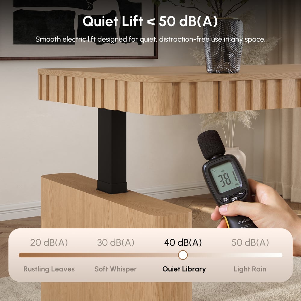 Aura 160 cm Natural Fluted Electric Adjustable Standing Desk window image