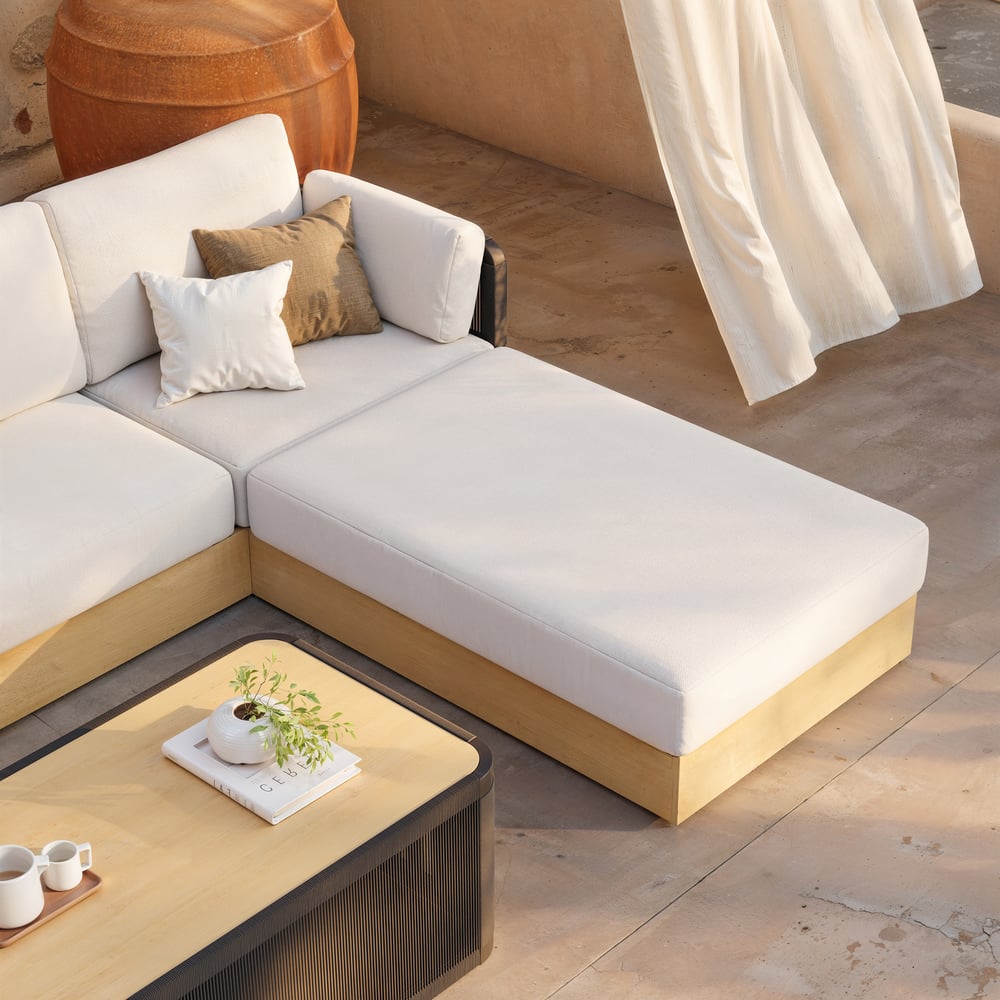 Costra Woven Outdoor Sectional Sofa Set with Adjustable Reclining Chaise and Coffee Table Black window image
