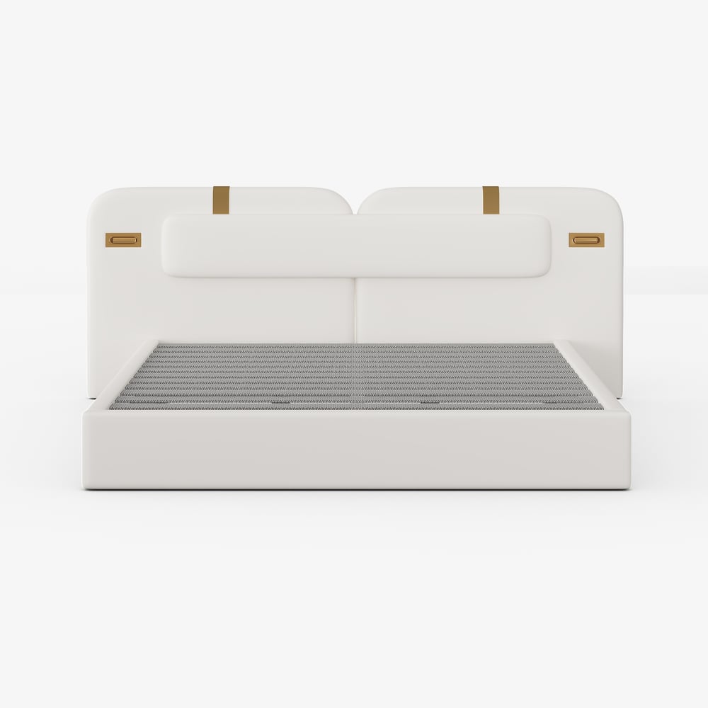 Modern King Size Faux Leather Bed with Wide Headboard Bed & Integrated Lighting window image
