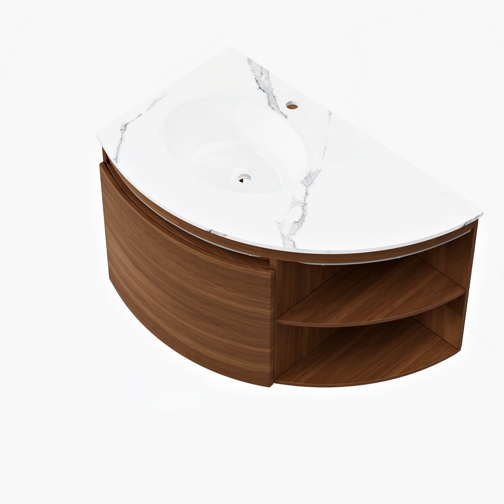 Meuble-lavabo de salle de bain d'angle de 91cm avec rangement et capteur de lumière à DEL image de fenêtre