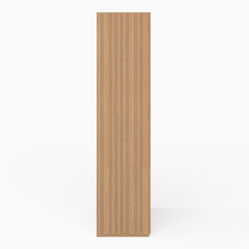 Aura 120cm Boekenkast van Essenhout met Gegroefde Details en Blad van Sintersteen Vensterafbeelding