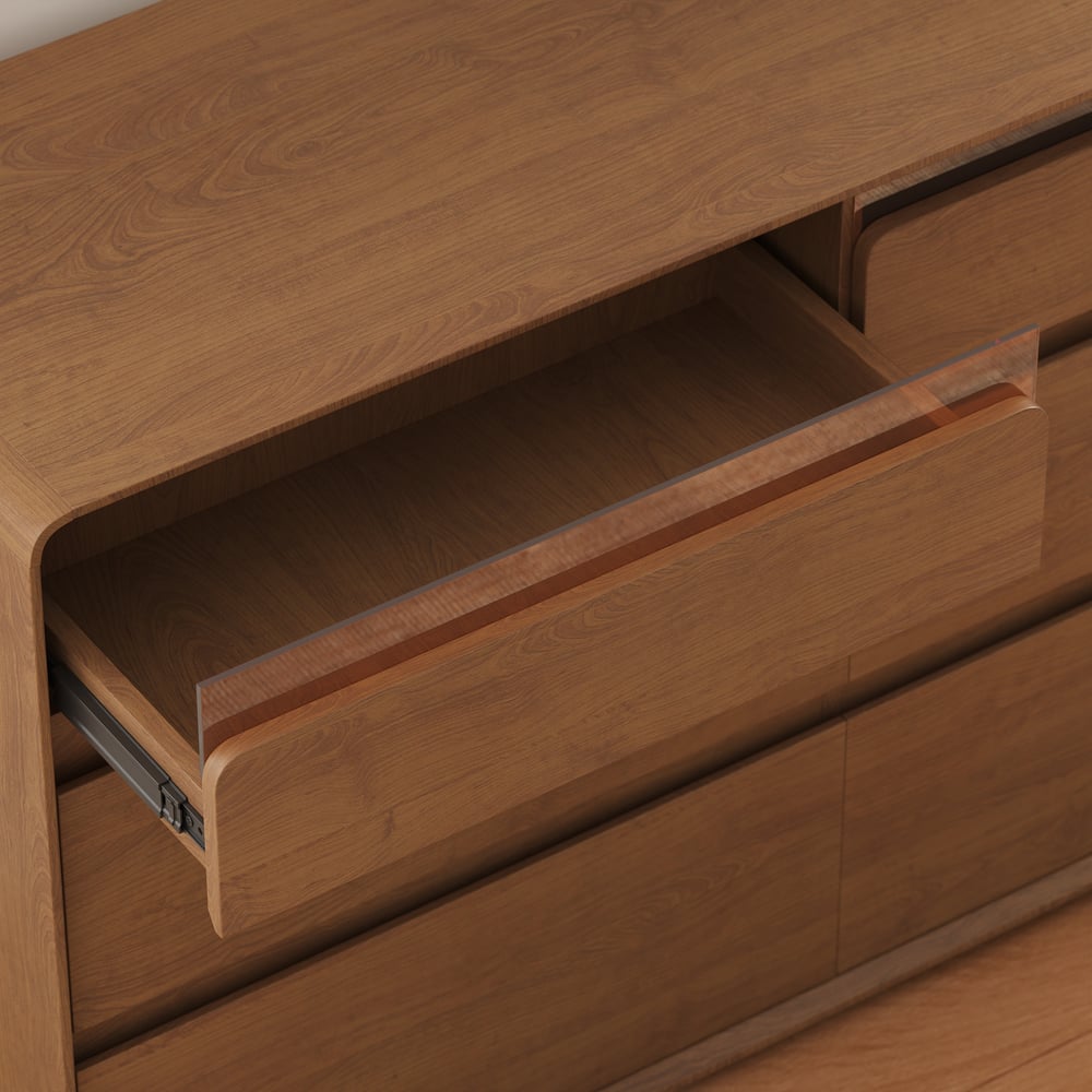 Meloa 47" Wooden Walnut 6-Drawer Dresser with Light and Charging Station window image
