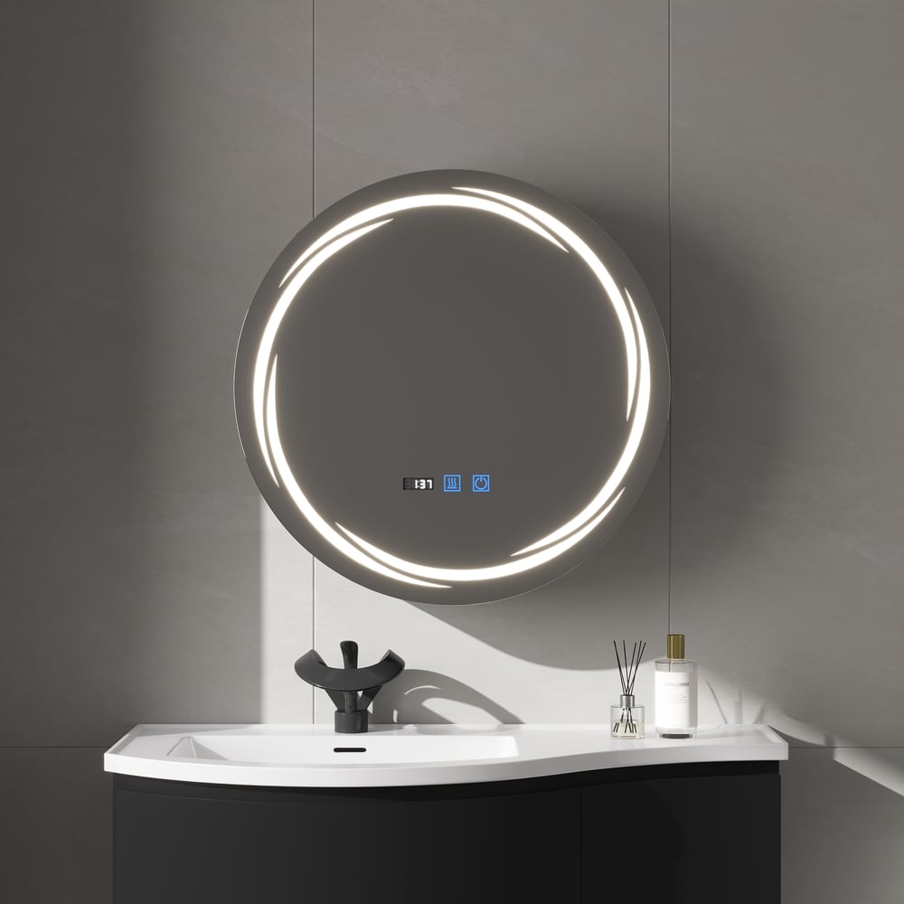 60cm Runder Schwarzer LED-Spiegelschrank mit Stauraum, Beschlagfrei, Dimmbar Schaufensterbilder