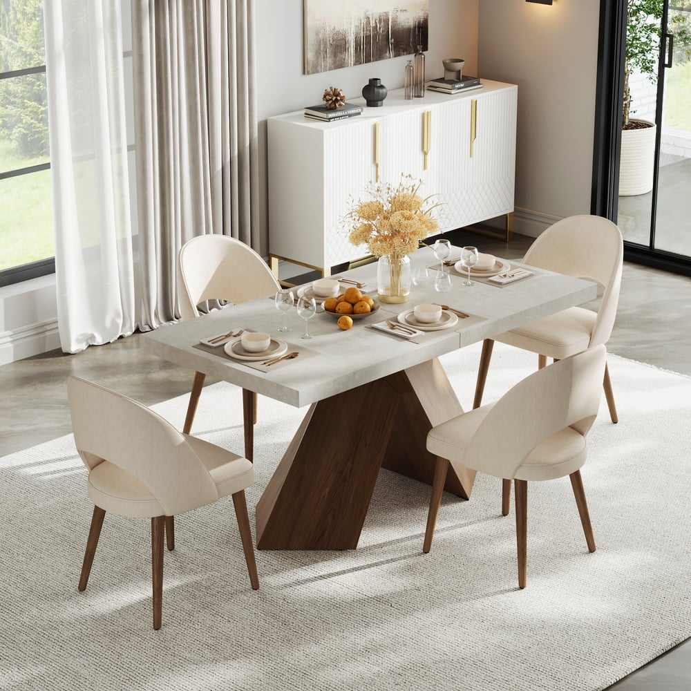 Dining Set 63"-79" Extendable Wood Dining Table with 4 Chairs window image