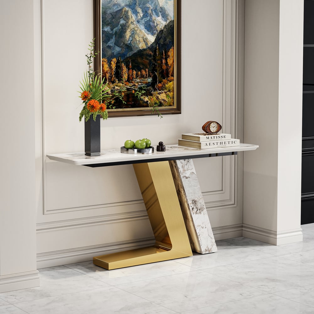 Silexa 60" Modern Console Table with White Sintered Stone Top window image