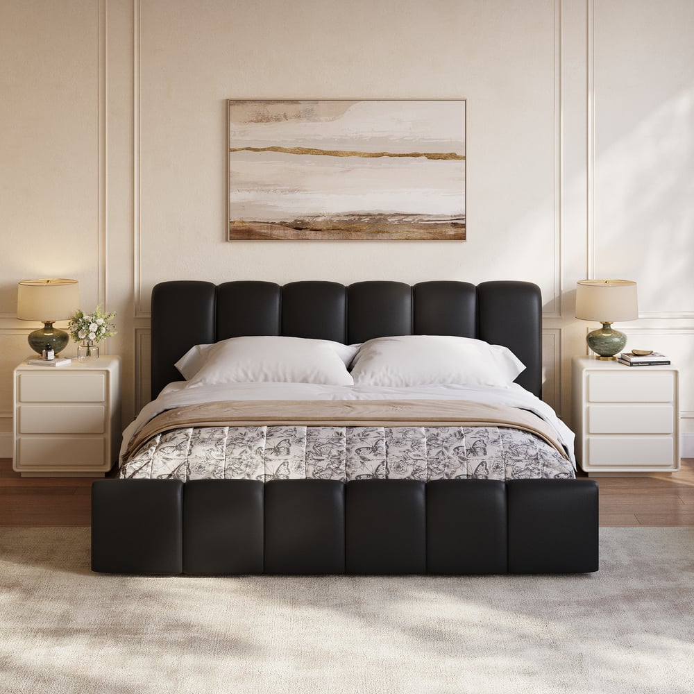 Humply Queen Black Faux Leather Storage Bed with Drawers window image