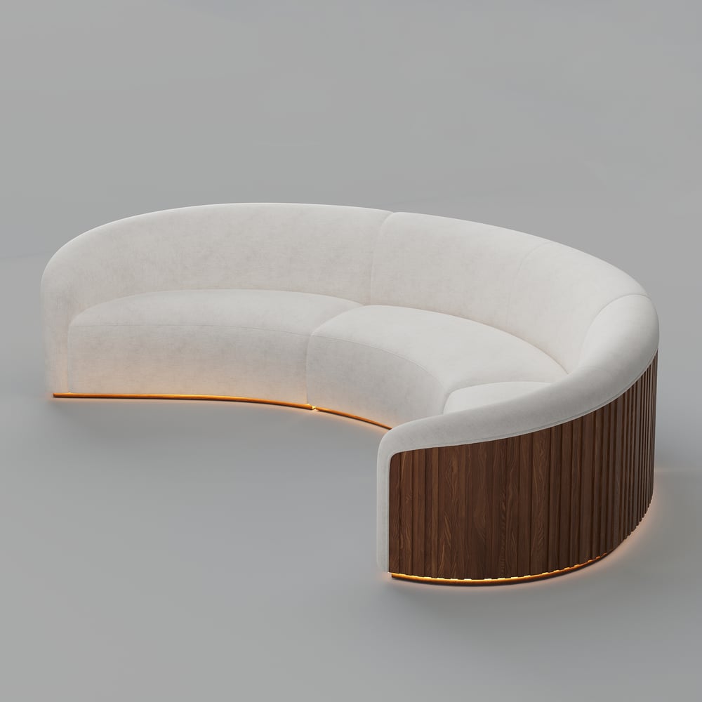 Aura 145" Linen Upholstered Curved Sofa with Light window image