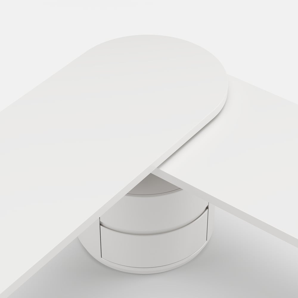 Modern 60" L-Shaped Matte Warm White Executive Desk with Drawers, Rotating Design window image