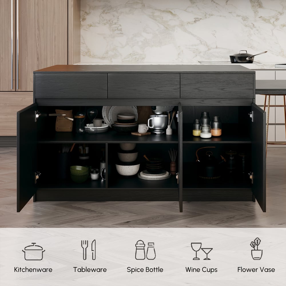 Îlot de cuisine extensible en pierre frittée mate de 81''-112" avec rangement, Noir image de fenêtre
