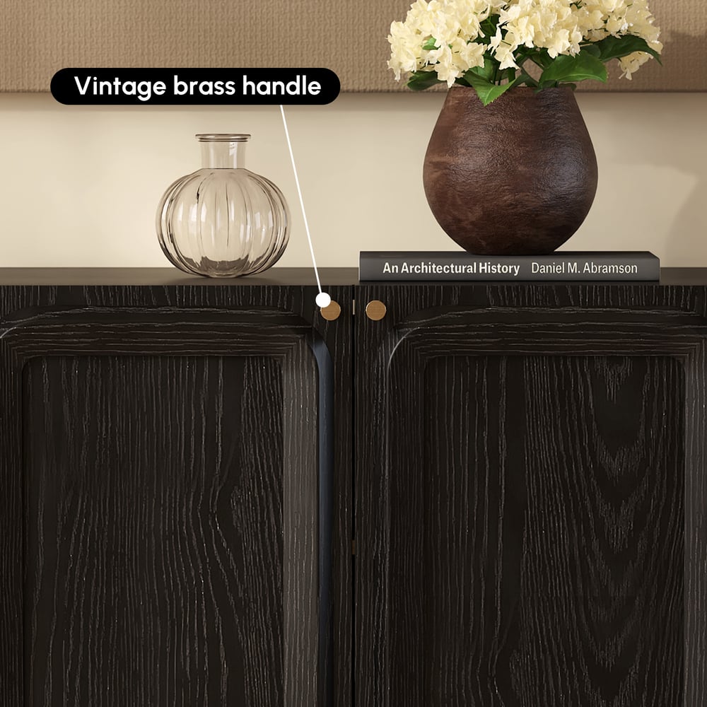 31" Ash Wood Veneer TV Stand with Wood Doors & Storage window image