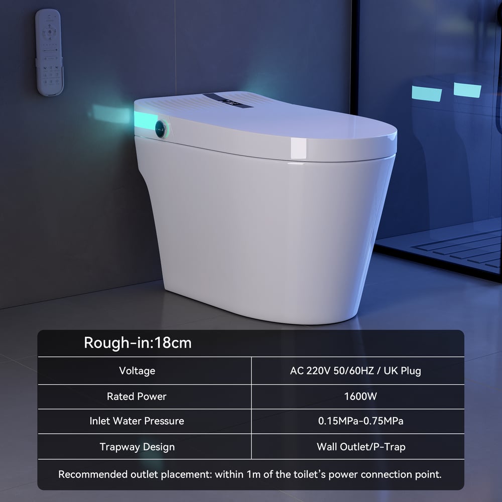 Glowin K1 Pro Smart Bidet Toilet with Built-in Tank, Foam Shield, UKCA weights dimensions image