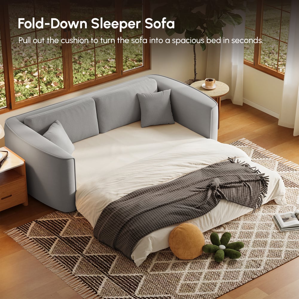 80" Queen 3-Seater Chenille Fold-Down Sleeper Sofa with Removable Cover window image