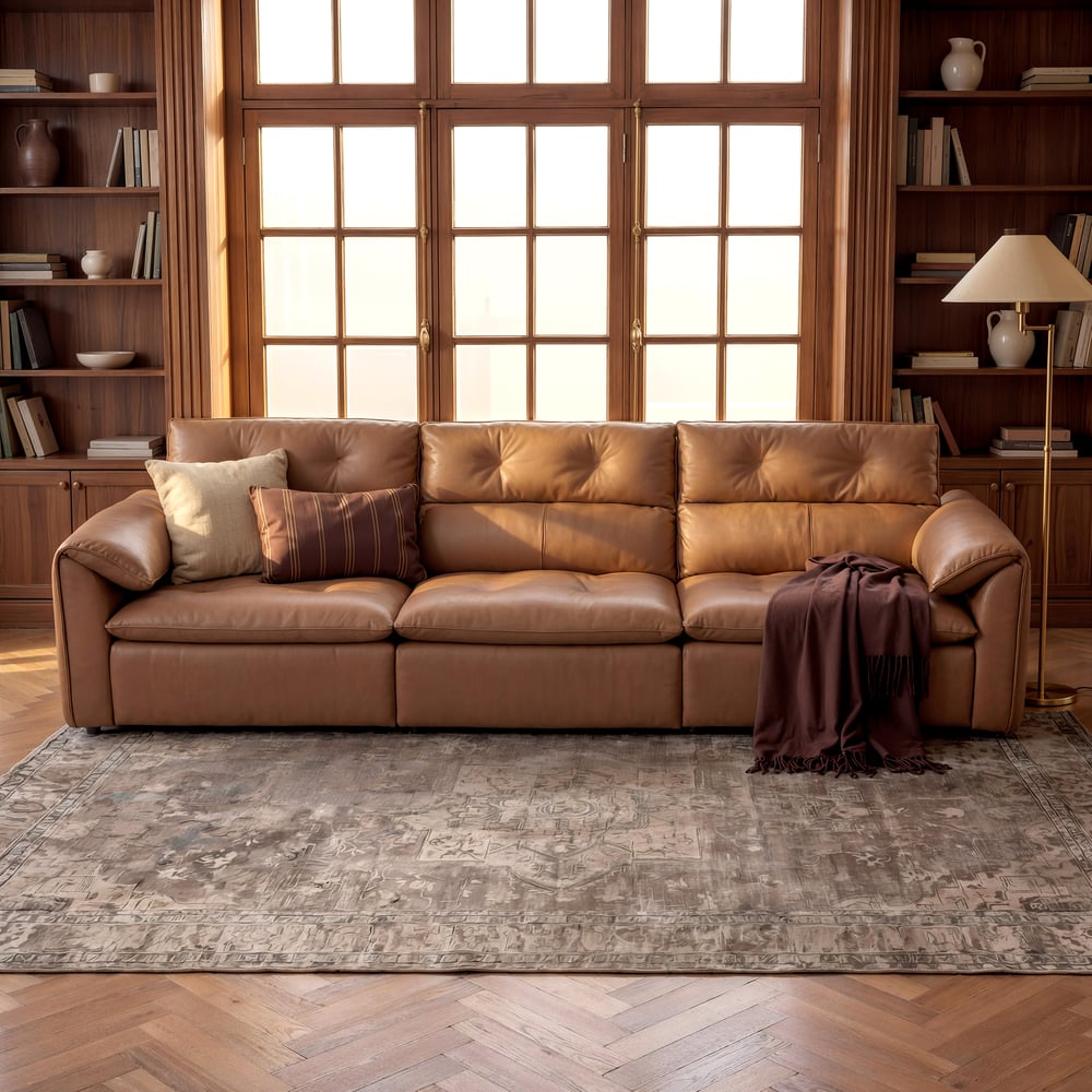 126" 3-Seater Genuine Leather Power Convertible Sleeper Sofa window image