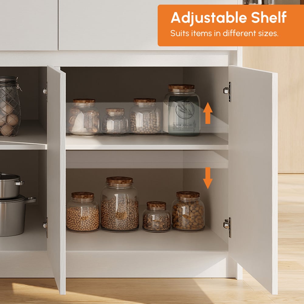 Modern 81"-112" Marble Pattern Kitchen Island with Doors & Drawers, White window image