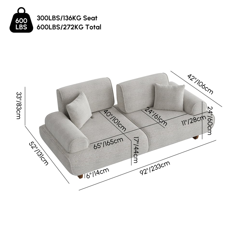 Performance Chenille Adjustable Backrest Sofa weights dimensions image