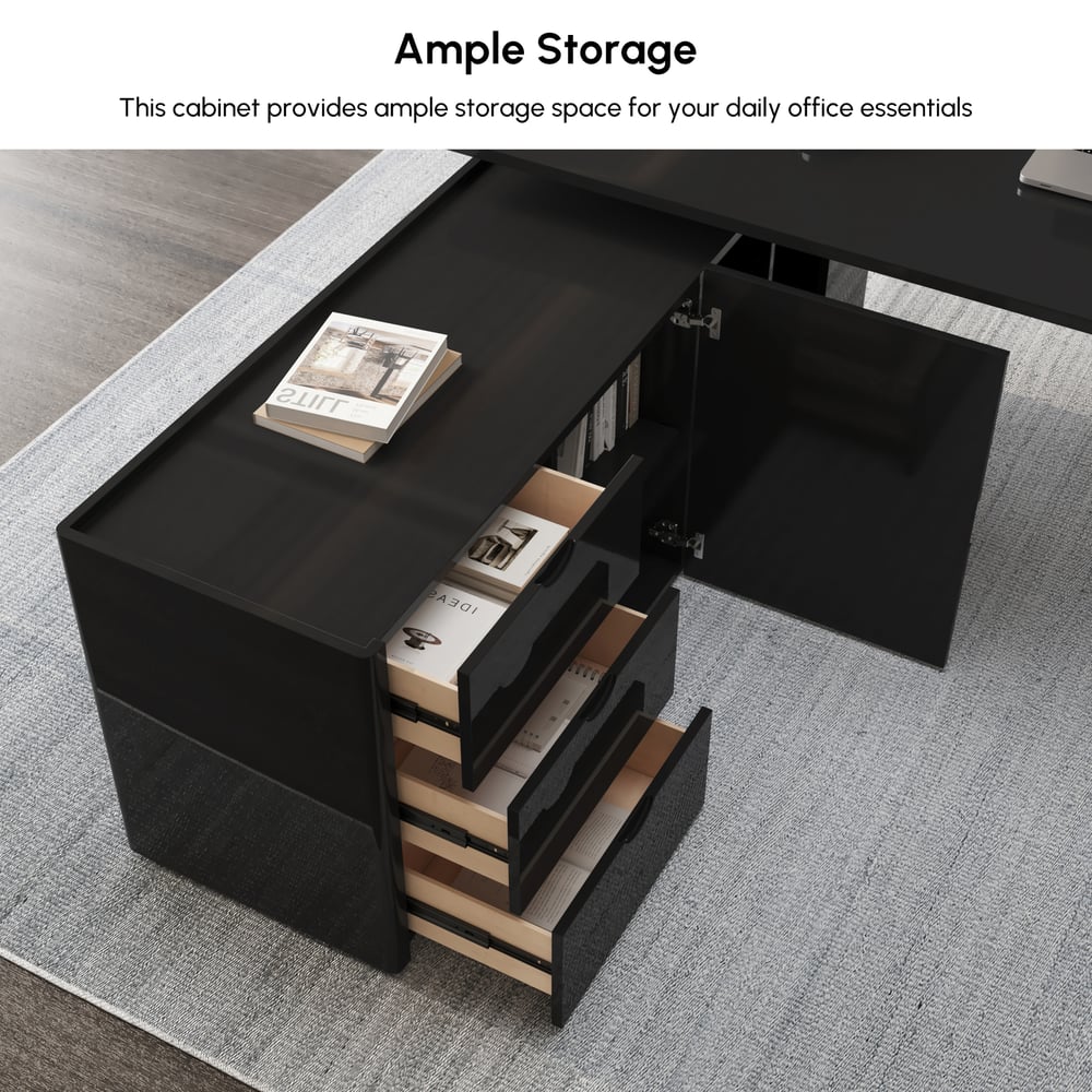 Modern 87" L-Shaped Left-Hand Executive Desk with Storage window image