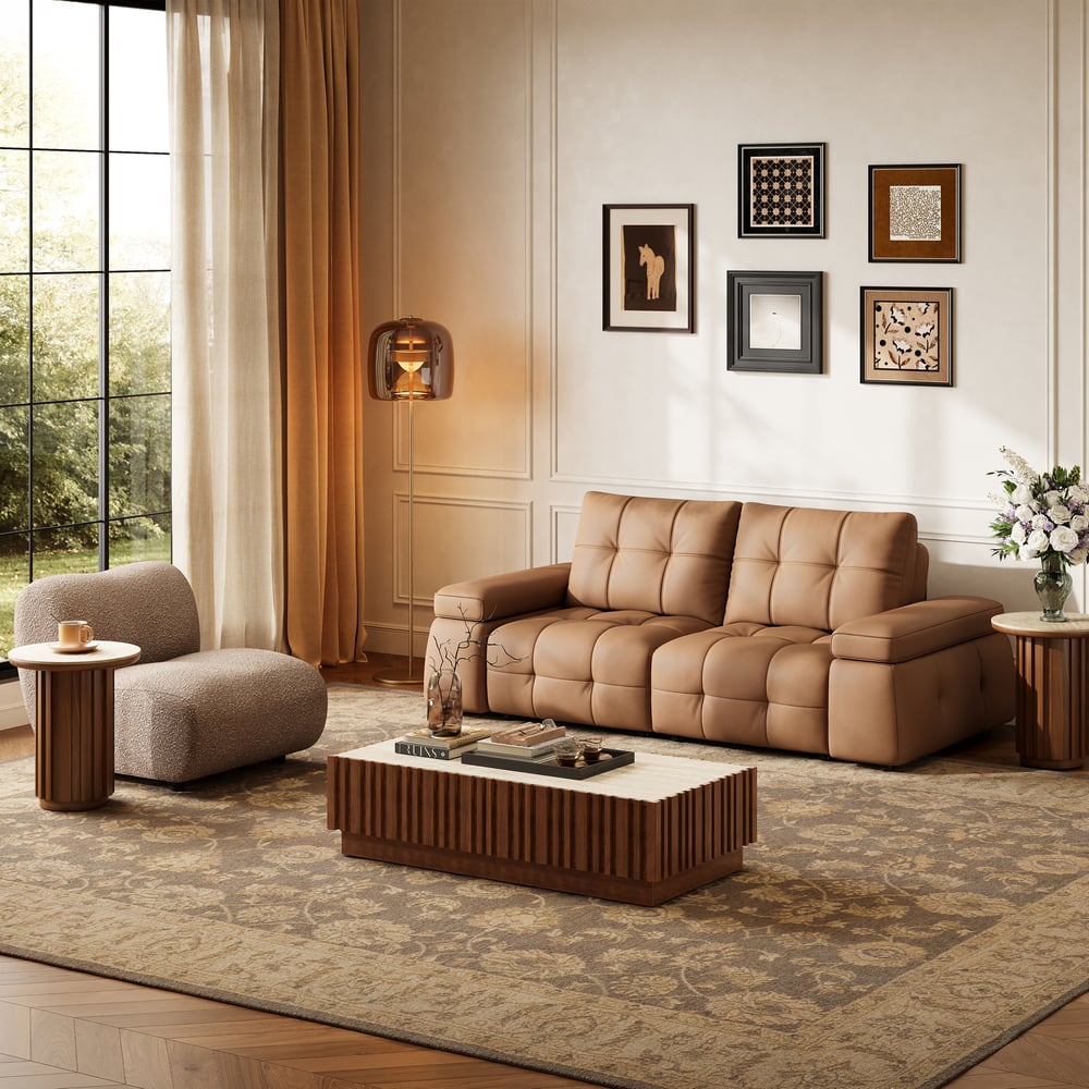 95" 2-Seater Genuine Leather Power Convertible Sleeper Sofa with adjustable armrests window image