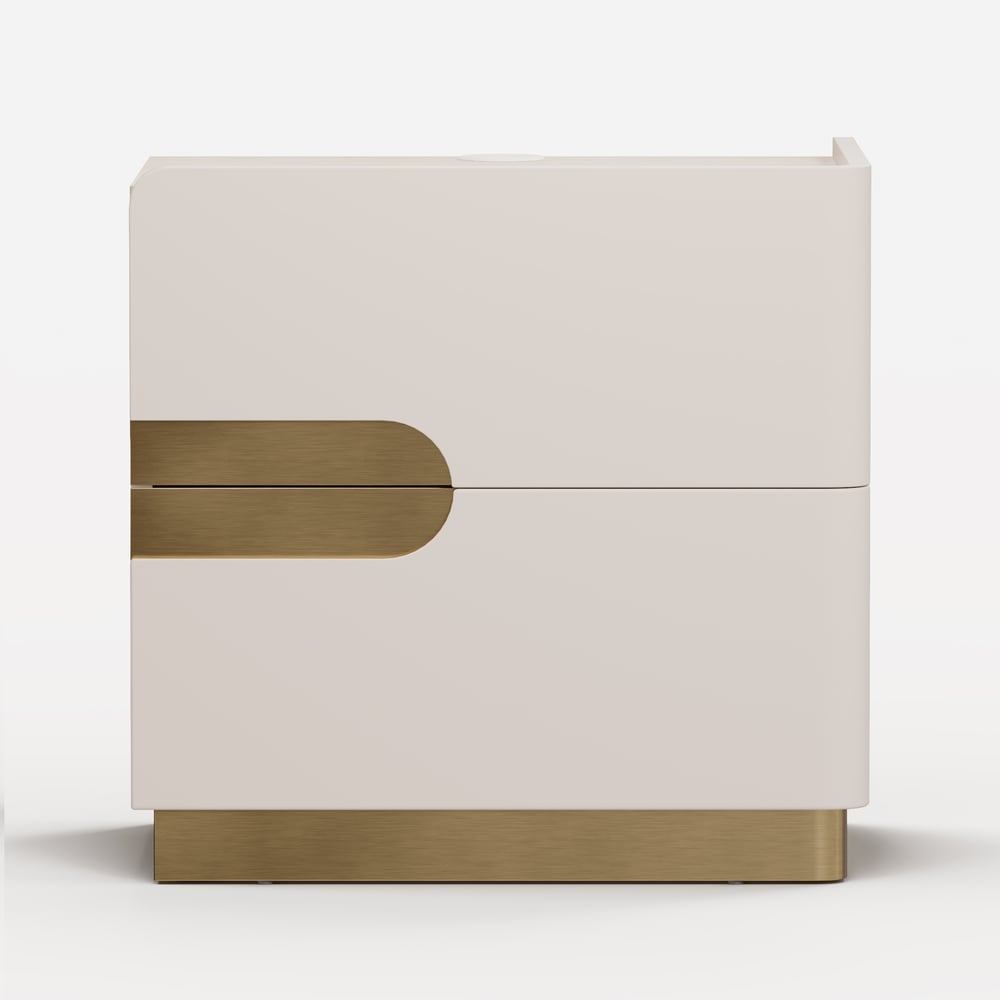 Table de chevet intelligente de 20" à 2 tiroirs avec plateau en pierre frittée et station de charge image de fenêtre